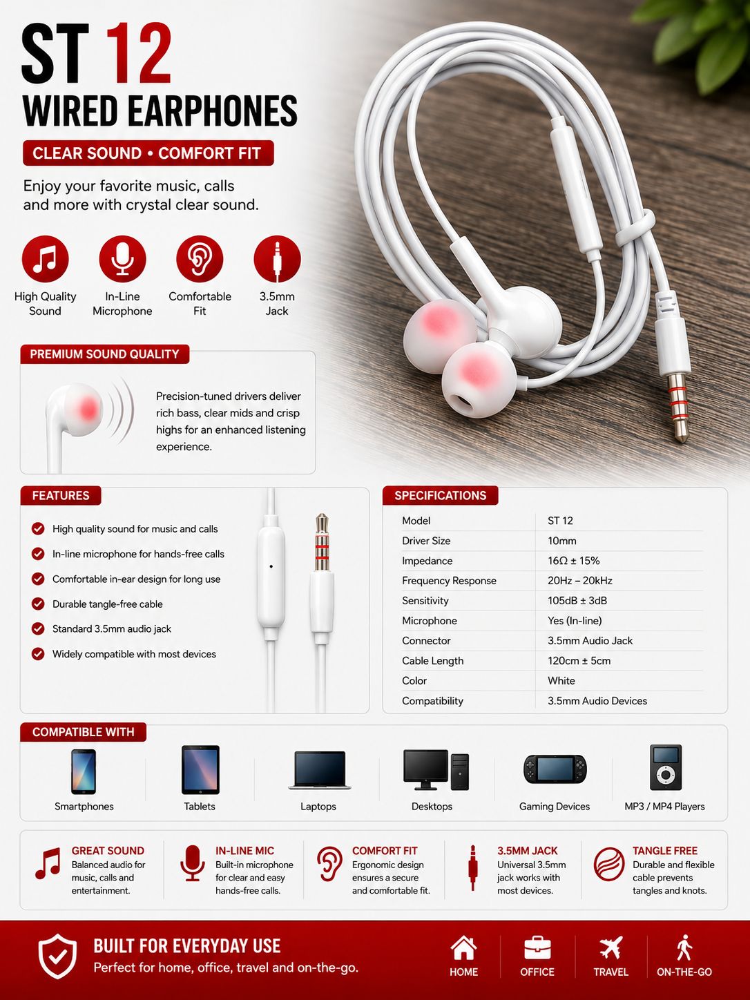 ST12 Branded Handsfree – Super Bass Earphones