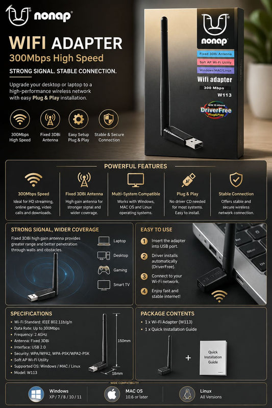 W113 Wi-Fi Receiver 150Mbps Wireless USB Adapter